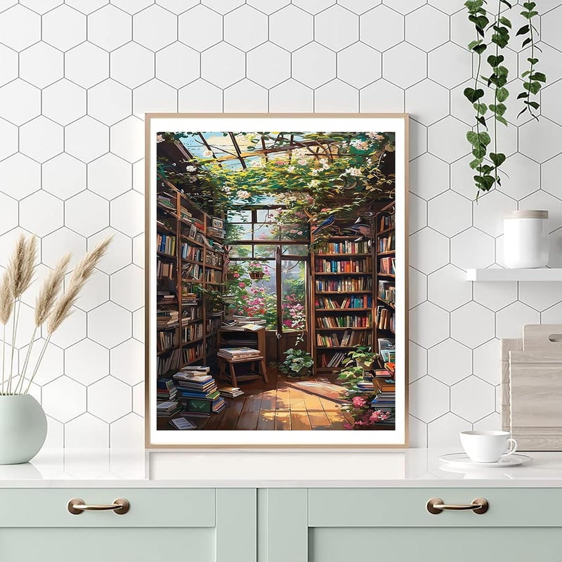 hito Bookshelf Paint by Number for Adults-Paint by Numbers for Adults Landscape, Scenery Paint by Numbers for Gift Home Wall Decor (Bookshelf, 16x20 inch) - Image 4